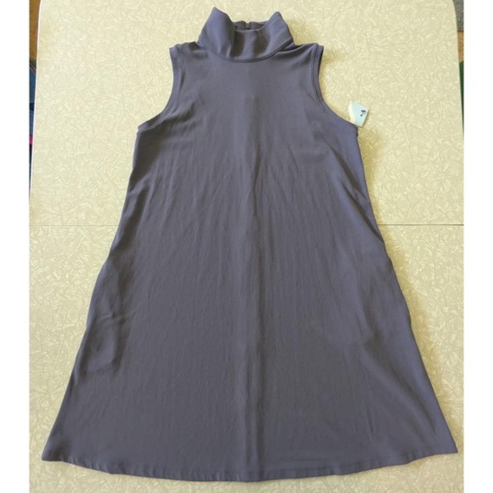 FLX Urban Commuter Sleeveless Mock Neck Dress Purple Gray Back‎ Zip Pockets S